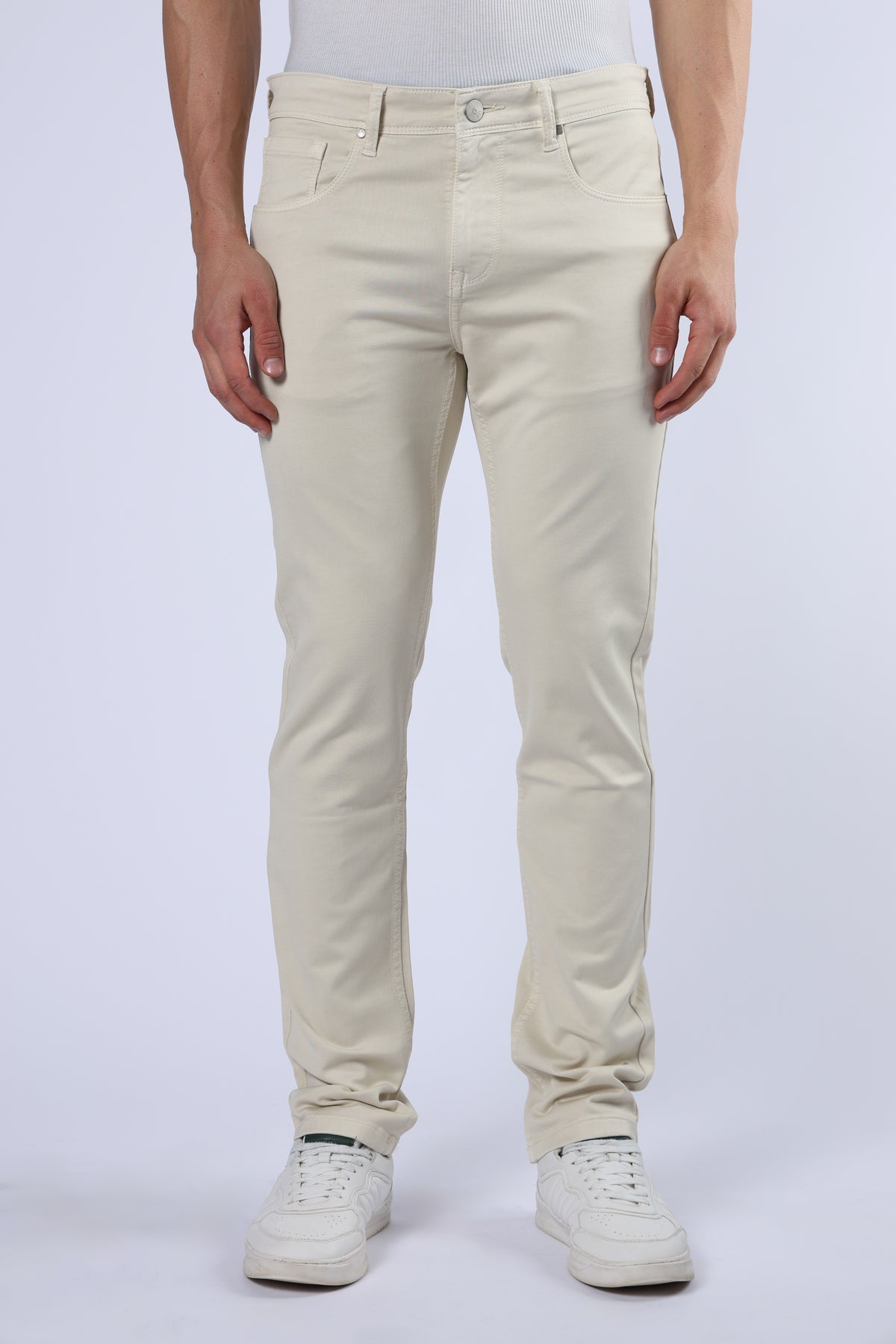 Men's Classic Slim Fit Stretch Cream Jeans