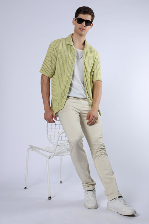 Men's Classic Slim Fit Stretch Cream Jeans