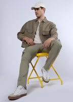 Men's Slim Fit Stretch Olive Khaki Cargo