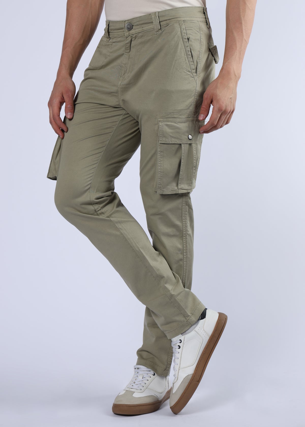 Men's Slim Fit Stretch Olive Khaki Cargo