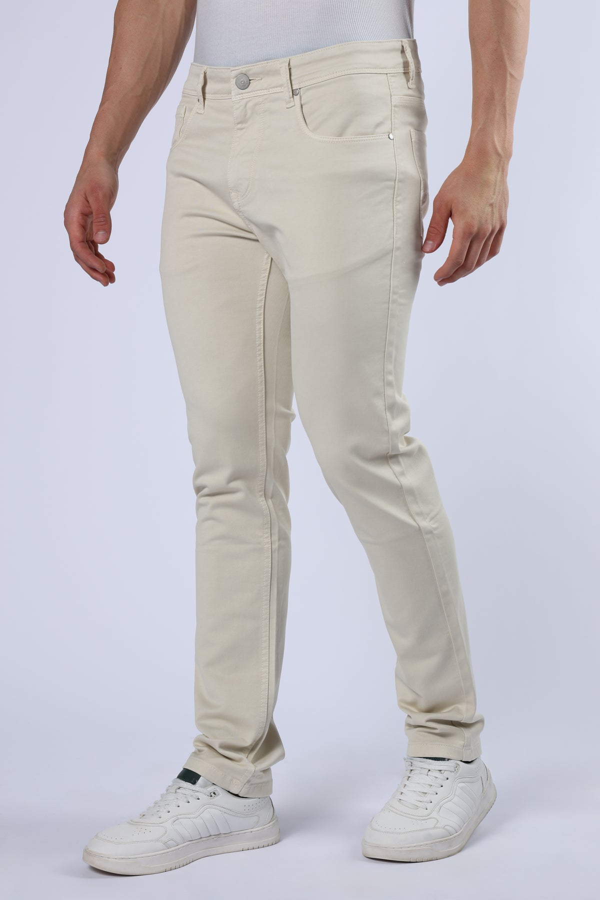 Men's Classic Slim Fit Stretch Cream Jeans