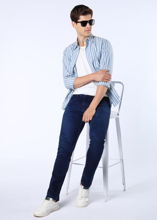 Men's Classic Slim Fit Stretch Dark Blue Jeans