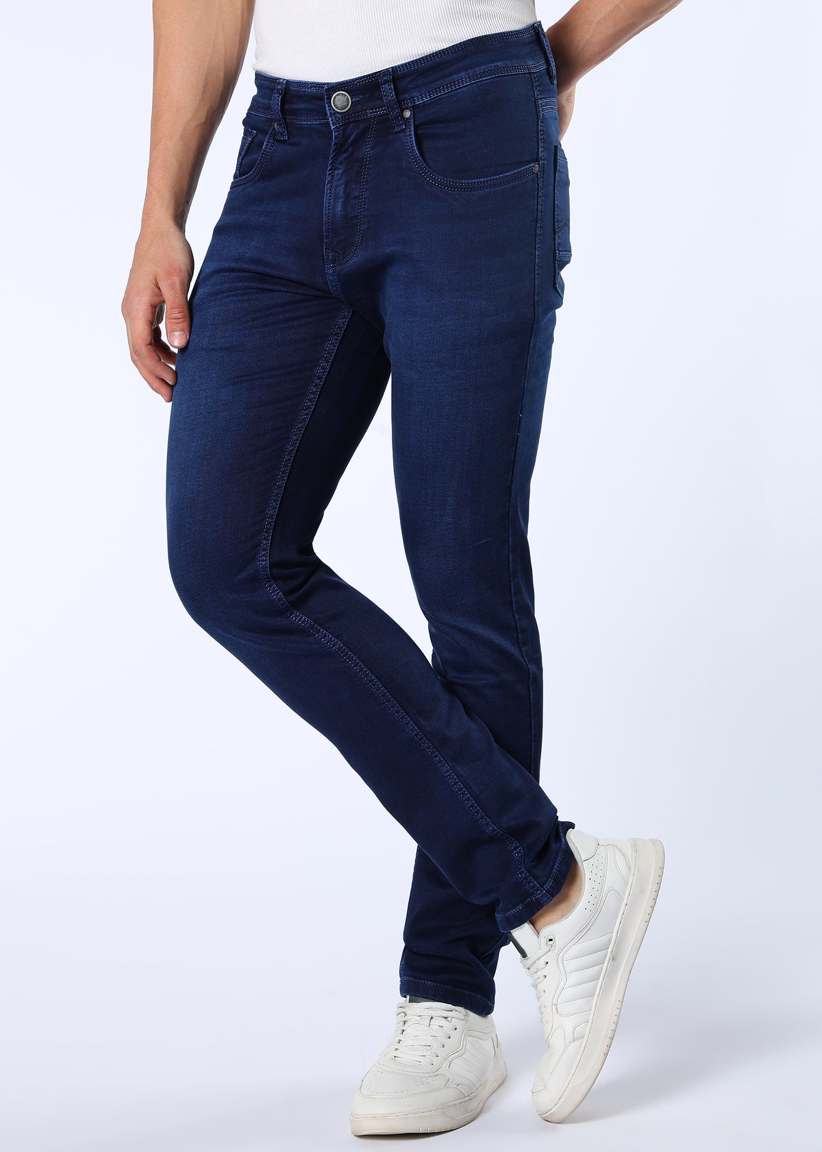 Men's Classic Slim Fit Stretch Dark Blue Jeans